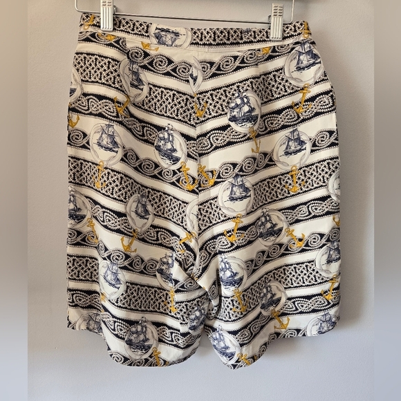 DOSSENA MILANO Sail Boat And Anchor Nautical Print Shorts in Blue and Yellow. 44 - Picture 4 of 8